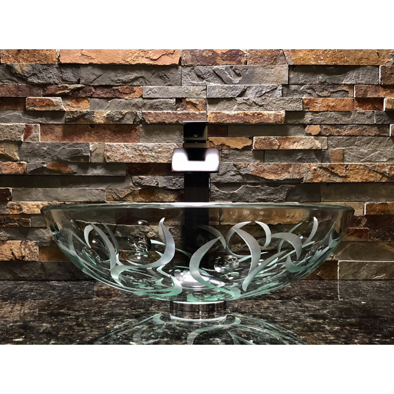 Elegant Glass Engraving Studio 16.5'' Glass Circular Bathroom Sink