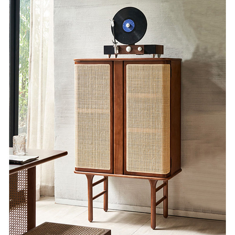 Armoire de rangement en bois massif de style japonais, Brun