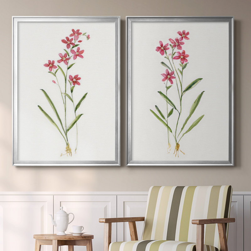 Delicate Pink I - ensemble de 2 reproductions d'art sur toile encadrées, Argent, H 30,5 po x l 85 po x P 3 po