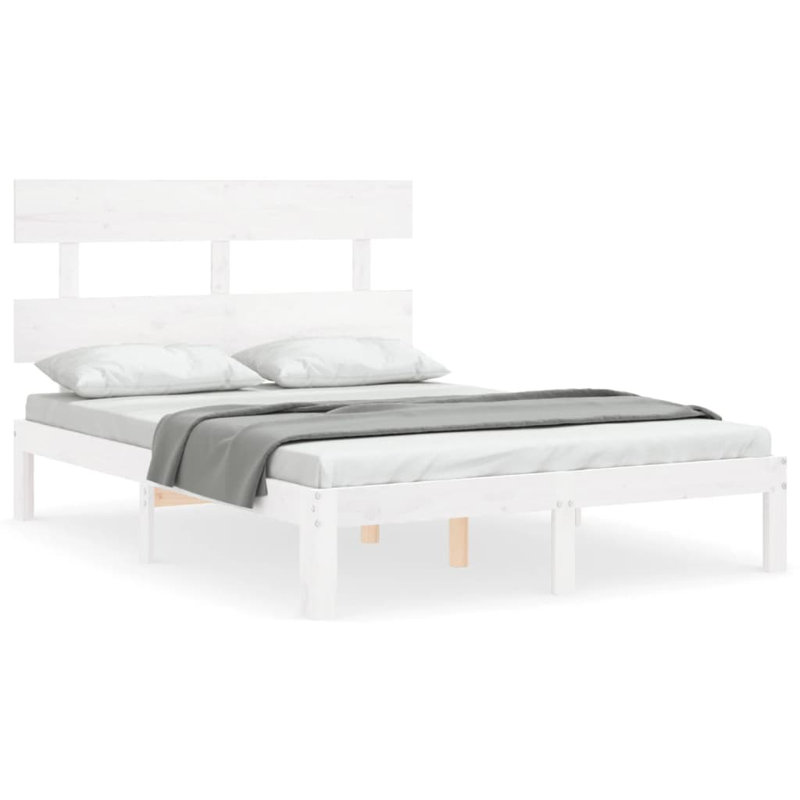 Bed Frame with Headboard, White, Small Double (4')