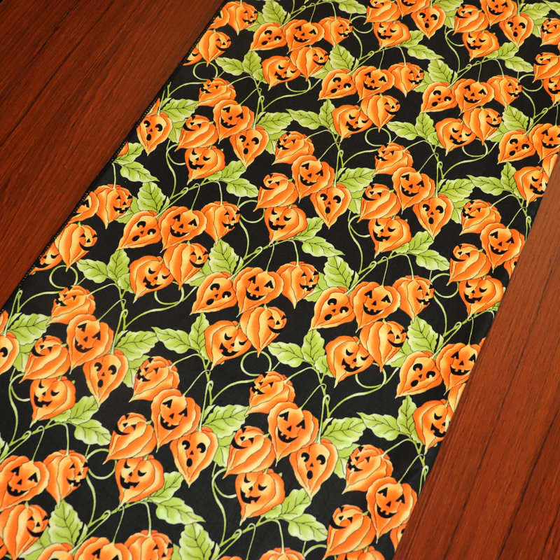 Chemin de table 8_Spooky Pumpkins, L 72 po x l 12 po, Noir / orange