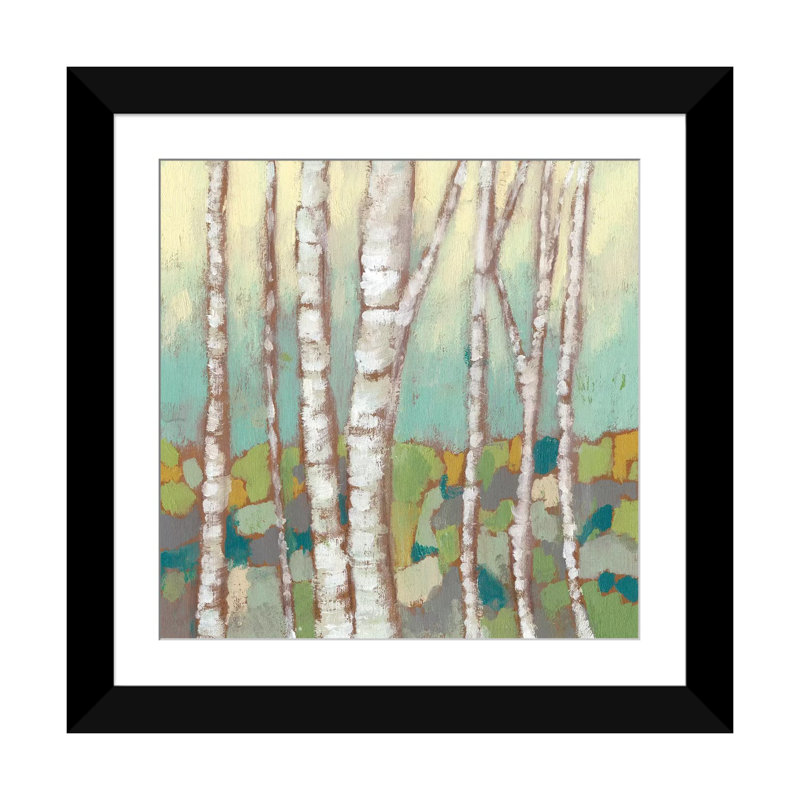 « kaléidoscope birches ii », impression sur toile, H 24 po x l 24 po x P 1 po, Papier d'art encadré noir, Blanc