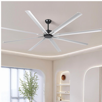 96" ceiling fan with lighting and remote control, 6-speed silent bidirectional DC motor, 8 durable aluminum double-layer blade large ceiling fan