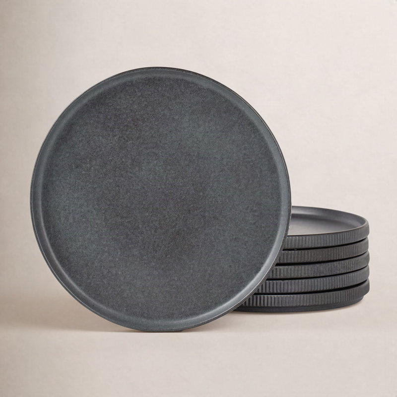 Assiette plate en grès de 10 po Azal, Gris anthracite mat