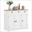 Buffet, armoire de rangement moderne blanc vieilli avec plateau en bois d'hévéa massif, 3 tiroirs Tablette réglable | Comptoir en bois d'hévéa massif | Structure en bois d'ingénierie-1470105474