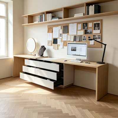 Modern Extendable L-Shaped Desk With 6 Storage Drawers