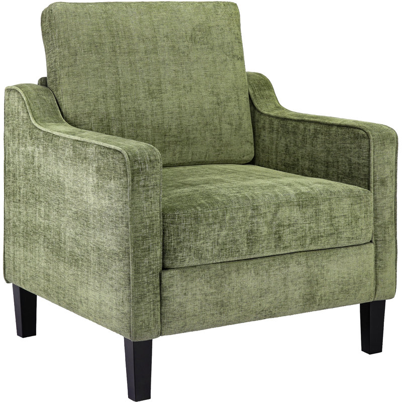 Mid-century Accent Chair, Modern Upholstered Chenille Armchair & Padded Reading Chair, Removable Cover & Wood Legs Living Room chair, Single sofa For small Space/apartment(Green)
