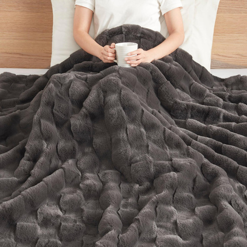 Couverture en fausse fourrure 1pc, Jeté, Gris foncé