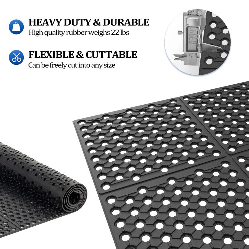 Kitchen Industrial Multi-Functional Anti-Fatigue Drainage Rubber Non-Slip Mat, Rectangle W90 x L210 cm