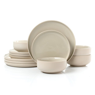 Waterside 12pc 2 Tone Matt & Shiny Stoneware Dinner Set