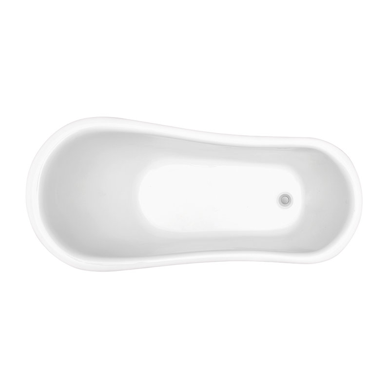 61" Streamline Clawfoot Soaking Acrylic Bathtub and Bamboo Tray, Glossy White, Glossy White