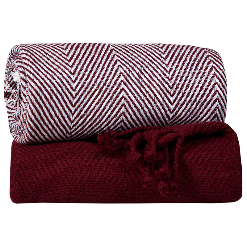  Jeté luxueux 100% coton, Bourgogne, Chevrons