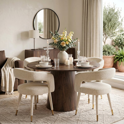 5 Piece Dining Set With 46" Round Pedestal Table & Upholstered Arm Chairs For 4