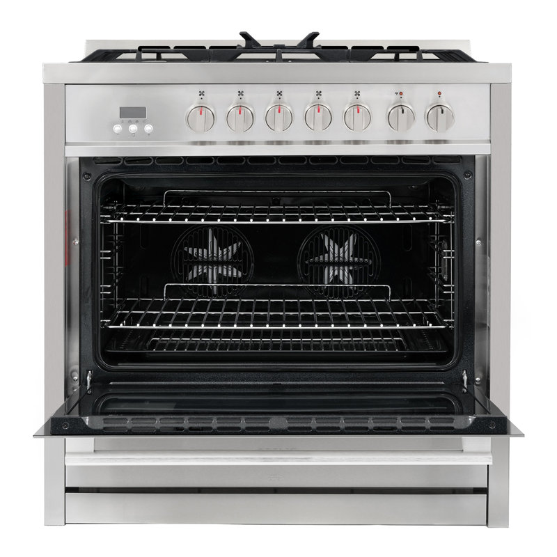 Cosmo 36 po Stellar Collection 4,4 pi³ Cuisinière à double combustible, 5 brûleurs, four à convection, poignée lisse, acier inoxydable