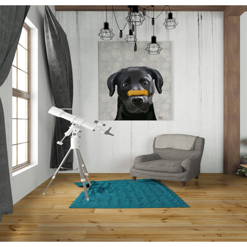 «Black Labrador With Bone on Nose» par Fab Funky, art mural sur toile, H 30 po x l 26 po x P 1,5 po