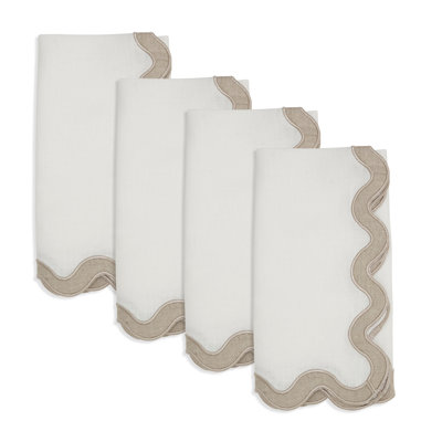 Serviette 100% lin à teinte douce festonnée (ensemble de 4)