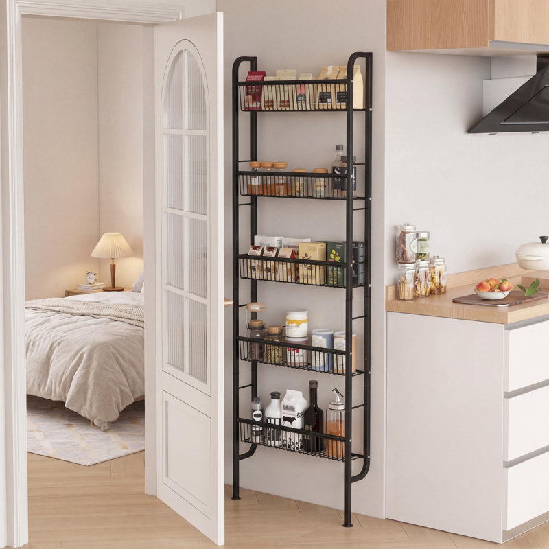 5-Tier Narrow Bathroom Shelf for Kitchen and Bathroom, Matte Black