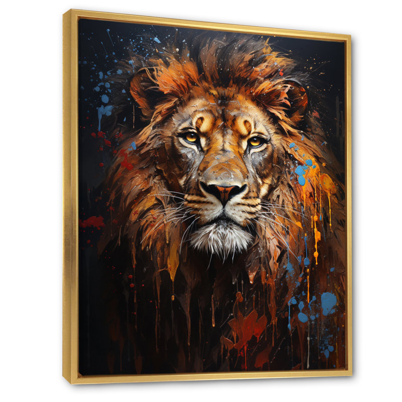 Photographie de lion avec I - reproduction sur toile, H 40 po x l 30 po x P 1,5 po, Cadre flottant doré