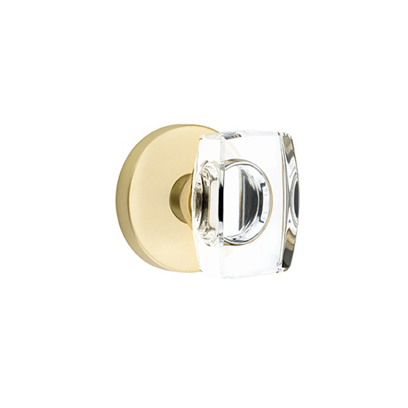 Ensemble de boutons de confidentialité Emtek avec rosette à disque et bouton en verre Windsor, Laiton satiné