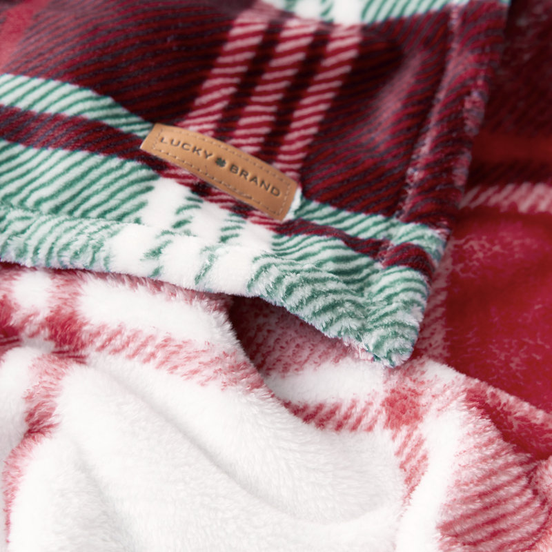 Lucky Brand Plaid Blankets, White/Green/Red Winter Plaid