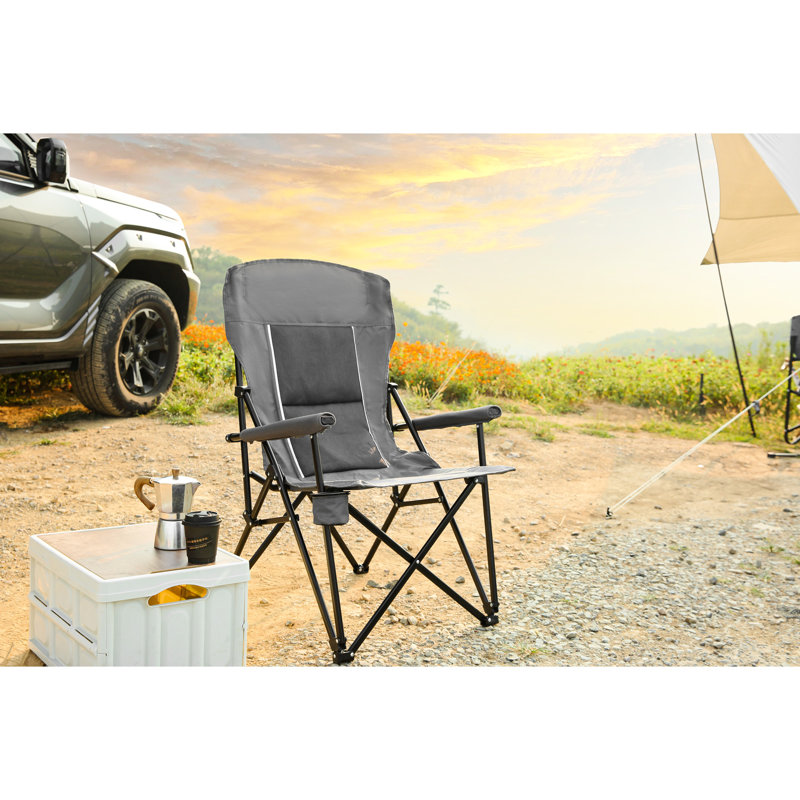 Collapsible High Back Lawn Chair Supporting 250Lbs, Grey With Cup Holder, Comfortable Breathable Material, Steel Frame For Outdoor And Garden 250Lbs Support, Portable Collapsible, Color, Frame,