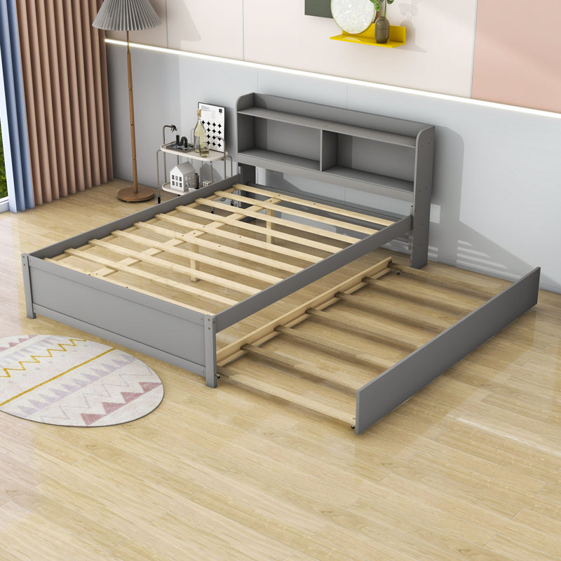 Halvorsen Full Size Wood Platform Bed with Twin Size Trundle and Storage, Gray