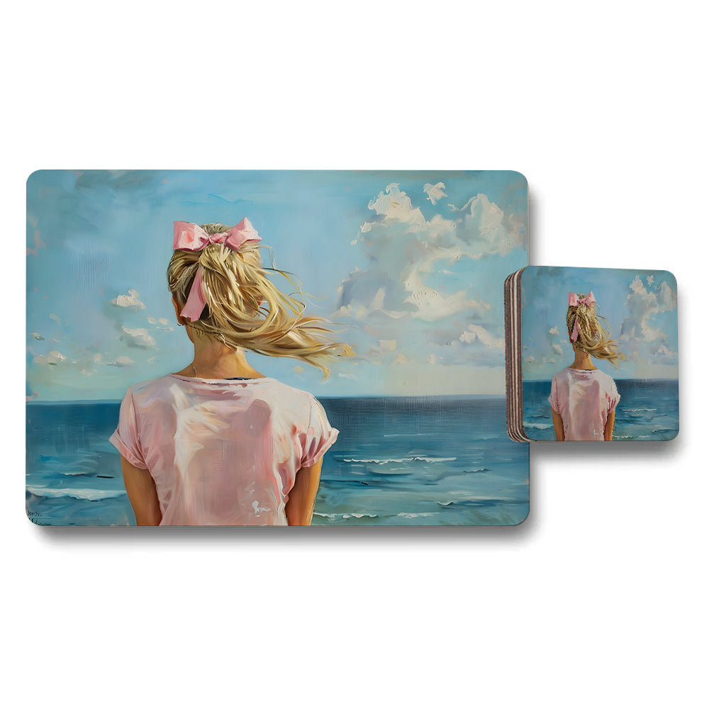 Beach Portrait of Woman by the Sea Placemat and Coaster Set