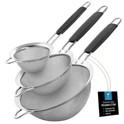 Zulay Kitchen Premium Stainless Steel Fine Mesh Strainer Set (includes A Small, Medium & Large Fine Mesh Sieve Set)