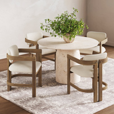 Chaise de salle à manger Arik Boucle avec dossier courbé et pieds en bois massif