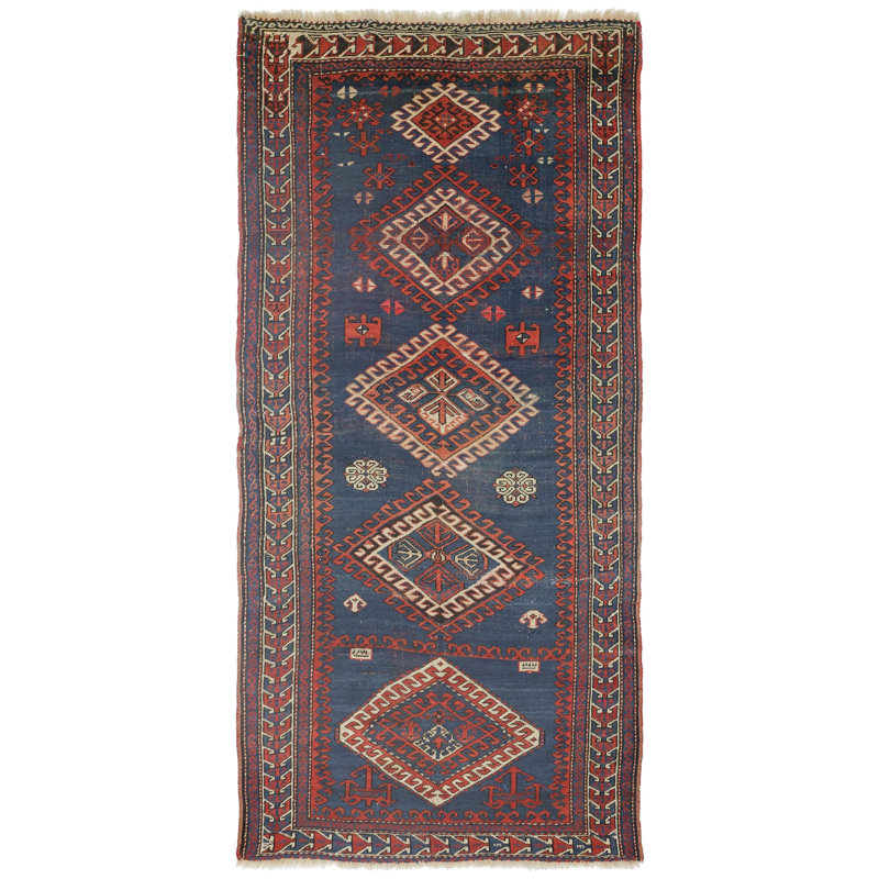 Vintage Worn One-of-a-Kind Runner 3'9" x 8' 1900s Runner Wool Area Rug in Blue