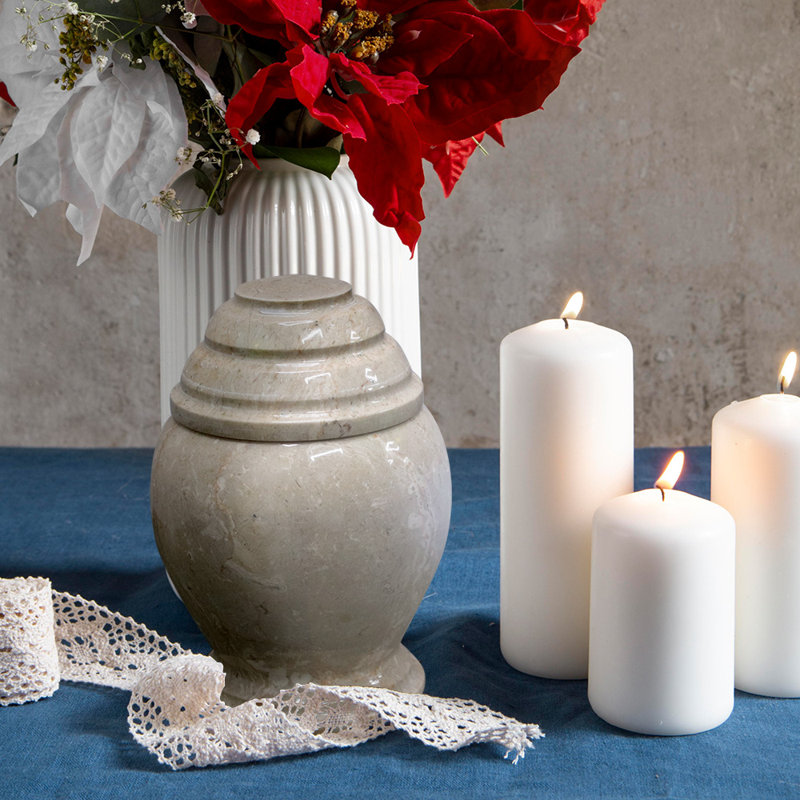 Marble Cremation Urn For Ashes, Small, Golden Wheat
