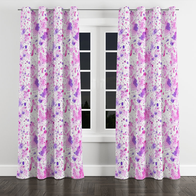 Rideaux de fenêtre Modern - Rideau à œillets rose et mauve à motif abstrait - 1 panneau, L 52 po x L 63 po, Œillets argentés