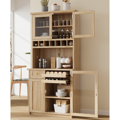 Tall Kitchen Pantry Storage Cabinet With Wine Rack And Adjustable Shelves For Dining Room