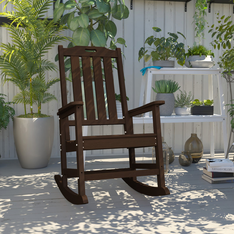 Outdoor All-weather HDPE Adirondack Rocker Chairs with Comfort High Backrest, Brown
