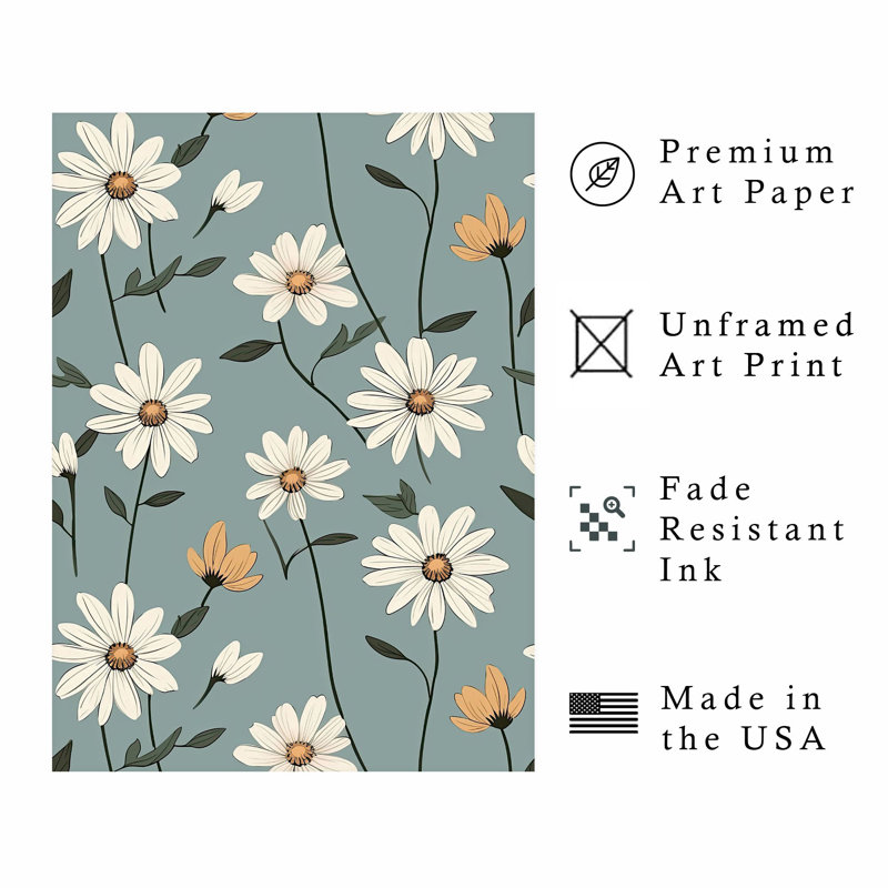 Motif floral de marguerites florales, H 7 po x l 5 po