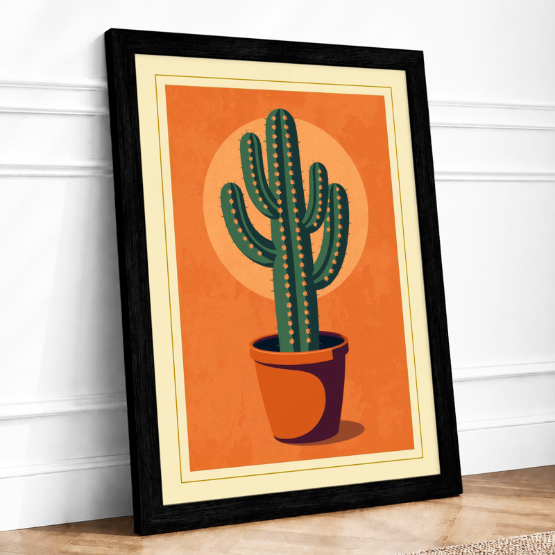 Saguaro in Terracotta Botanical - Framed Print, A2 - 59.4 x 42.0 cm, Black