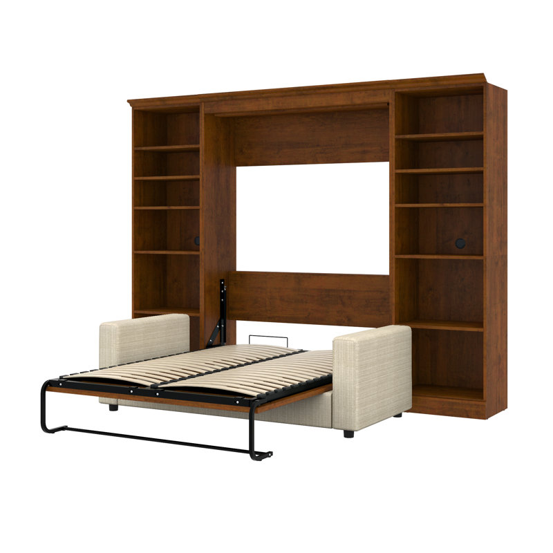 Lit escamotable avec rangement Alvaretta, Blanc / Gris, Double