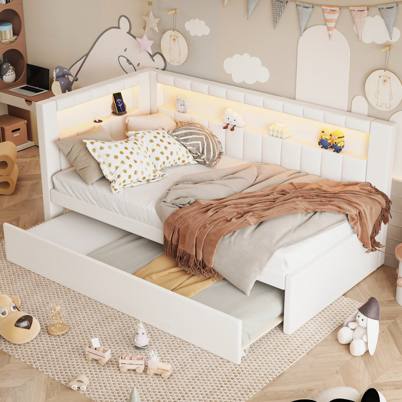 Upholstered Twin Size Platform Bed, White