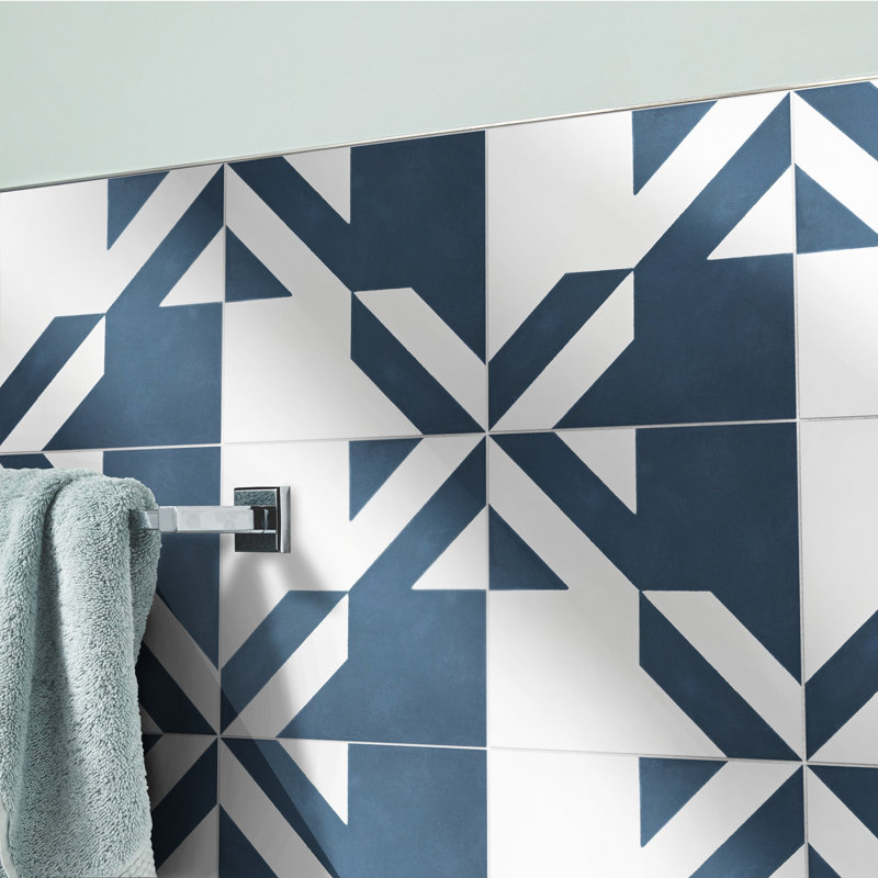 Tantan 8 in. x 8 in. Honed Tile, Blue/White