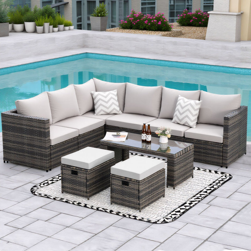 6 Piece Outdoor Seating Group With Cushions, Light Gray