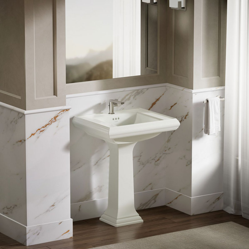Memoirs® Rectangular Pedestal Bathroom Sink with Overflow, Dune, Single Hole Faucet