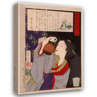 «Geisha buvant une bouilloire à saké à 2 heures du matin» par «Tsylonoka Yoshitoshi» - Art mural sur toile tendue avec châssis