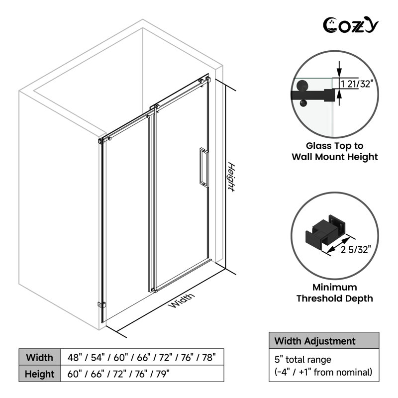 50-55" W X 60" H Frameless Single Sliding Shower Tub Door with 3/8" (10mm) Clear Tempered Glass, Shatter-Resistant Film & Installation Hole Locator - Square Top Rail