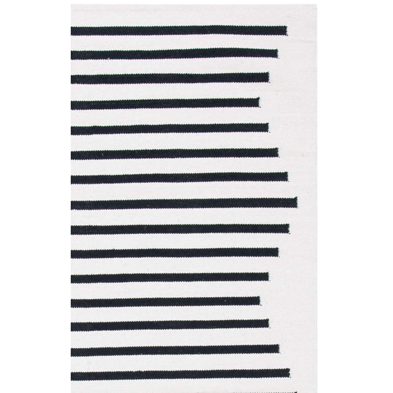 Tapis ivoire / noir en coton fabriqué à la main Mando, Carré 6 pi