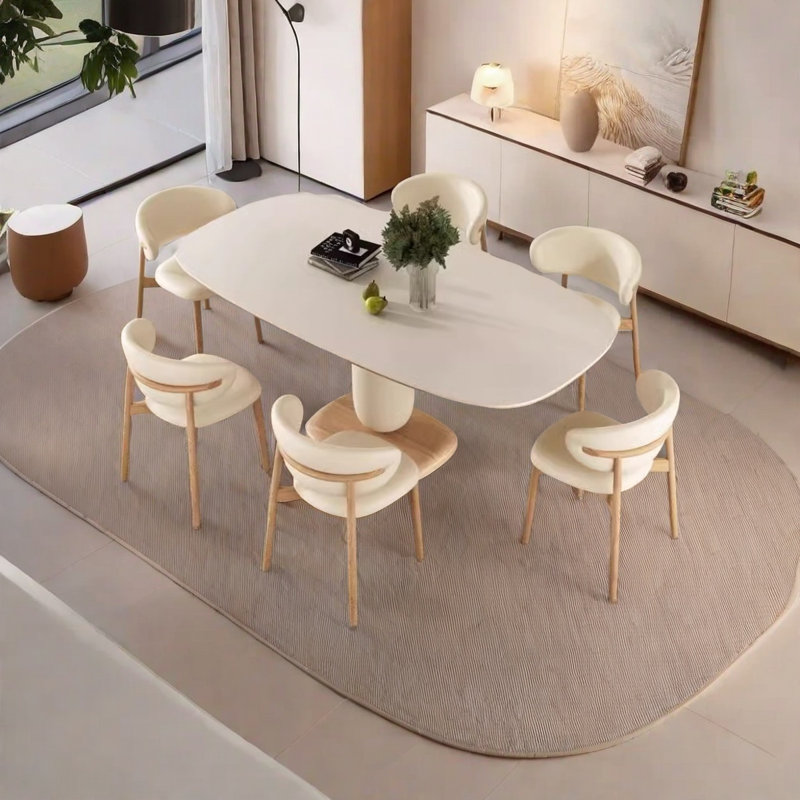 Table de salle à manger en marbre crème, H 29,5 po x L 59,1 po x l 31,5 po