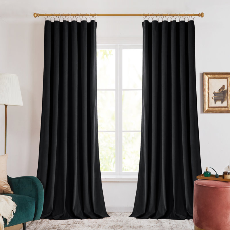Total Blackout Luxury Rod Pocket and Back Tab curtains(1 Panel), Black, 52" W x 90" L
