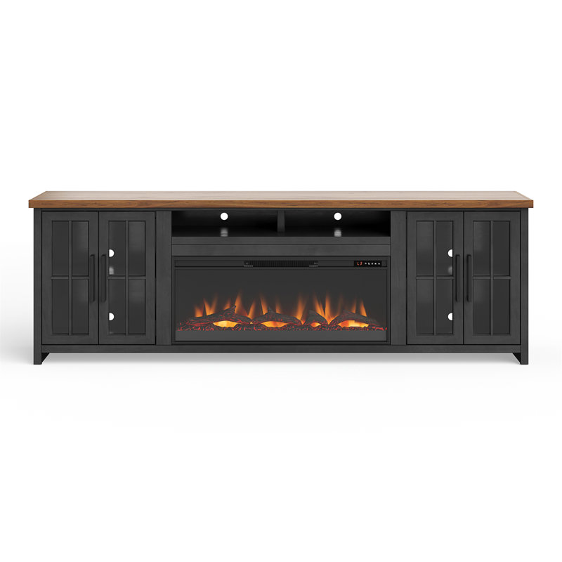 Essex 97 Inch Black and Whiskey Fireplace TV Stand with Cabinet