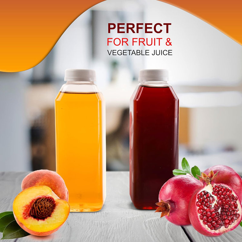 Bouteilles à jus en plastique transparent 12 oz avec bouchons - pour jus, lait, smoothies, pique-nique et préparation de repas Ecoqualité (10)