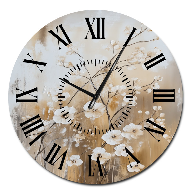 Cherry Branch in Stillness - Grande horloge murale en métal Botanical, Surdimensionné