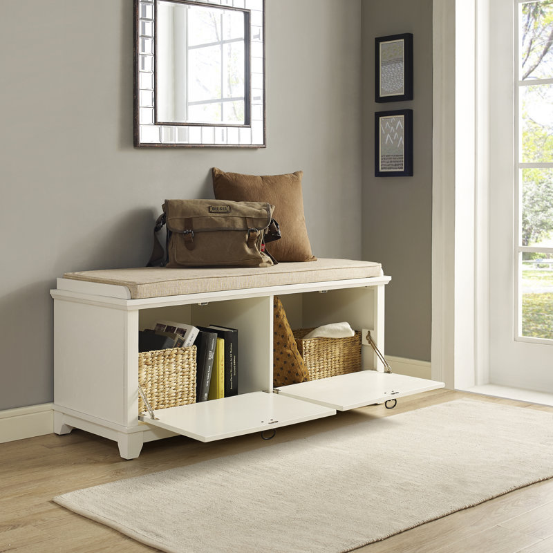 Alanis Linen Upholstered Storage Bench, White